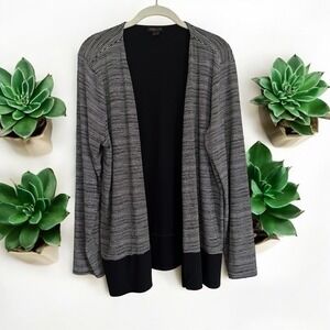 J Jill Wearever Collection Striped Black Open Front Cardigan Size L